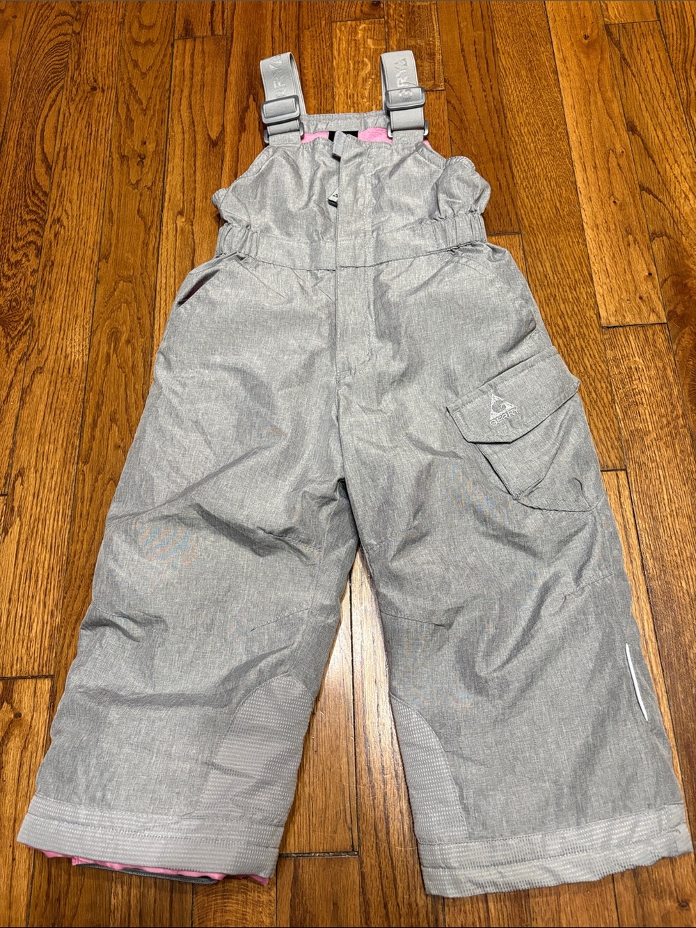 GERRY Gray Kids Snow Bib Overalls with Pink Accent